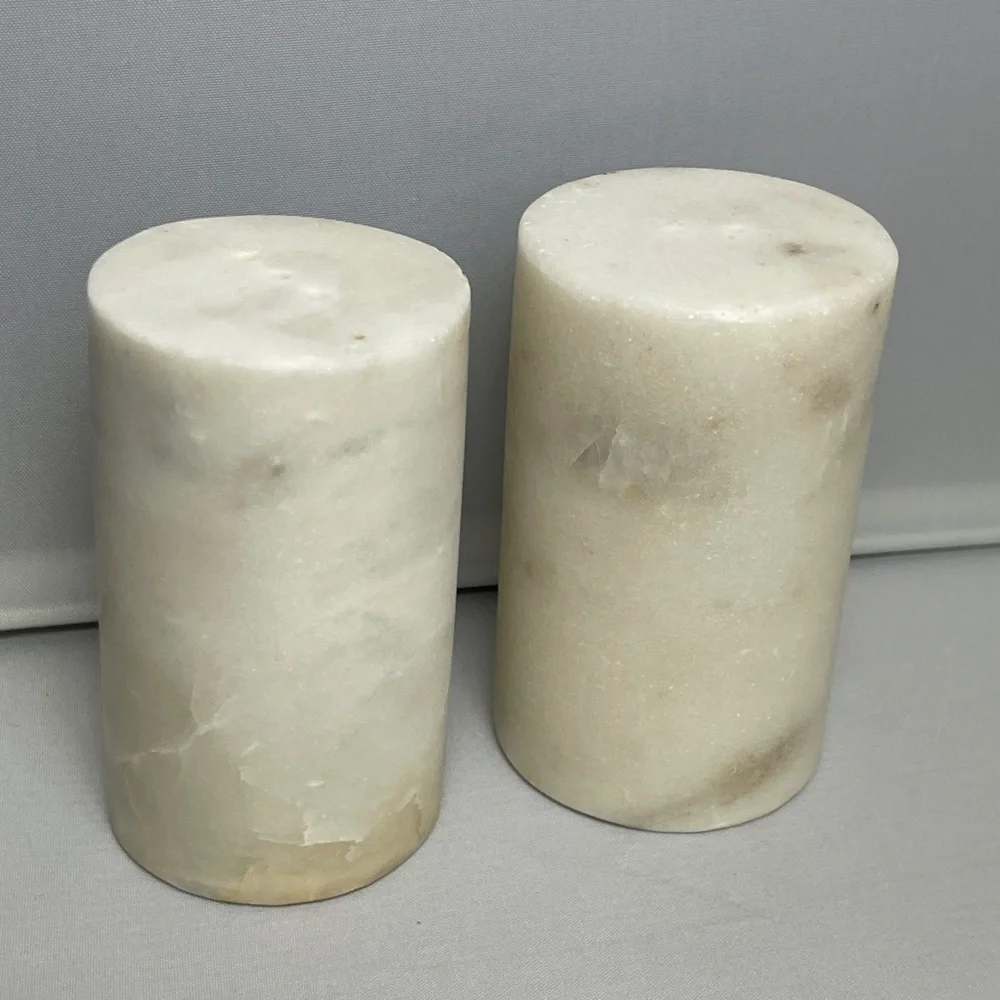 Pair Vintage White‎ Marble Salt & Pepper Shakers